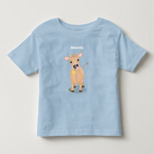 Cute happy jersey cow and flower cartoon toddler t-shirt