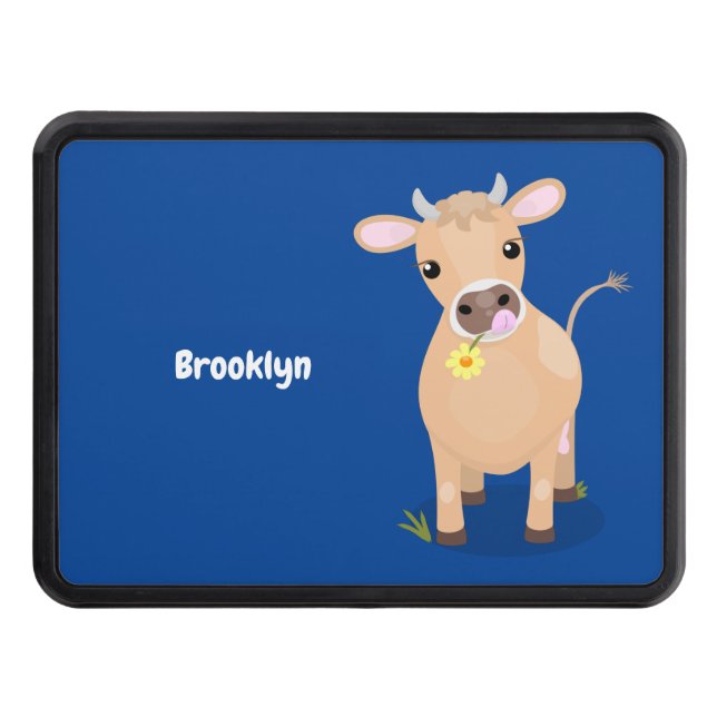 Cute happy jersey cow and flower cartoon trailer hitch cover (Front)