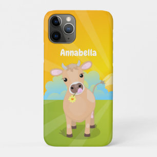 Cute happy jersey cow and flower sunrise cartoon iPhone 11 pro case