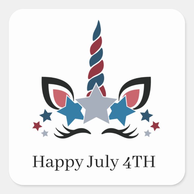 Cute Happy July Fourth Patriotic unicorn Square Sticker (Front)
