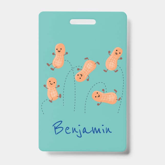 Cute happy jumping peanuts cartoon illustration badge (Front)