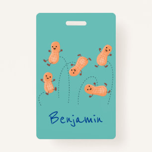 Cute happy jumping peanuts cartoon illustration badge