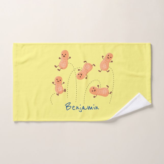 Cute happy jumping peanuts cartoon illustration bath towel set (Hand Towel)