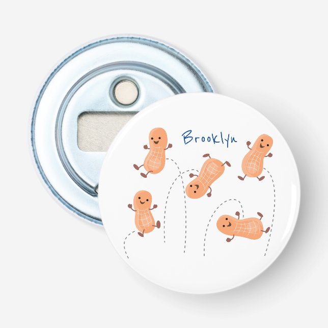 Cute happy jumping peanuts cartoon illustration bottle opener (Front)
