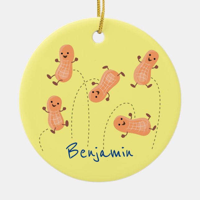 Cute happy jumping peanuts cartoon illustration ceramic ornament (Front)