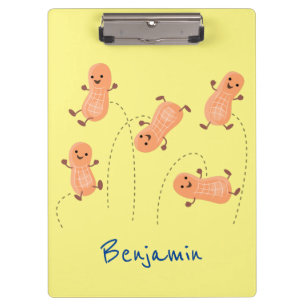 Cute happy jumping peanuts cartoon illustration clipboard