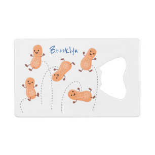 Cute happy jumping peanuts cartoon illustration credit card bottle opener