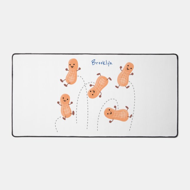 Cute happy jumping peanuts cartoon illustration desk mat (Front)