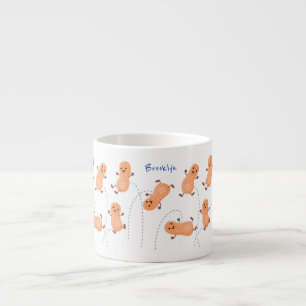 Cute happy jumping peanuts cartoon illustration espresso cup