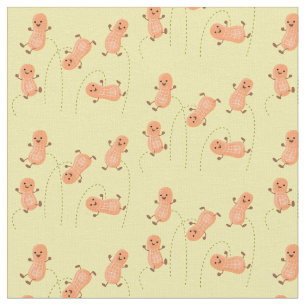 Cute happy jumping peanuts cartoon illustration fabric