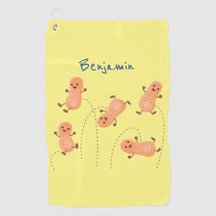 Cute happy jumping peanuts cartoon illustration  golf towel