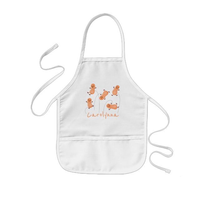Cute happy jumping peanuts cartoon illustration kids apron (Front)