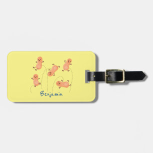 Cute happy jumping peanuts cartoon illustration luggage tag
