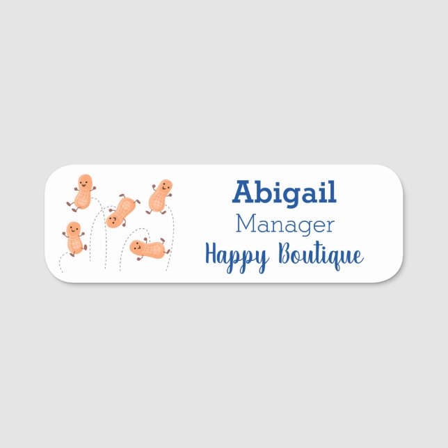 Cute happy jumping peanuts cartoon illustration  name tag (Front)