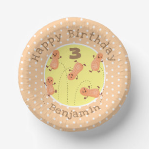 Cute happy jumping peanuts cartoon illustration paper plate