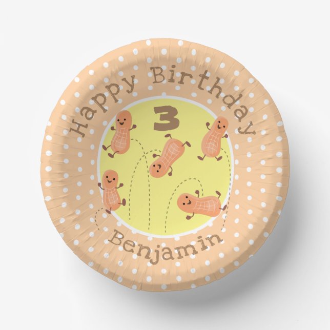 Cute happy jumping peanuts cartoon illustration paper plate (Front)