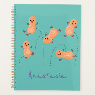 Cute happy jumping peanuts cartoon illustration planner