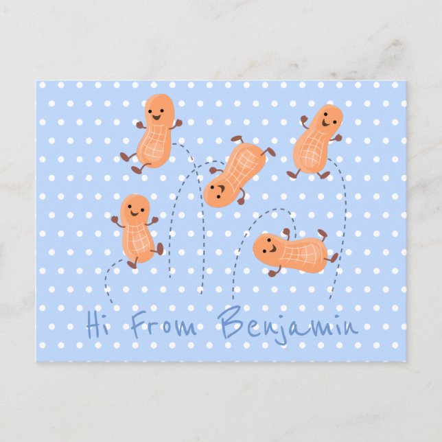 Cute happy jumping peanuts cartoon illustration postcard (Front)