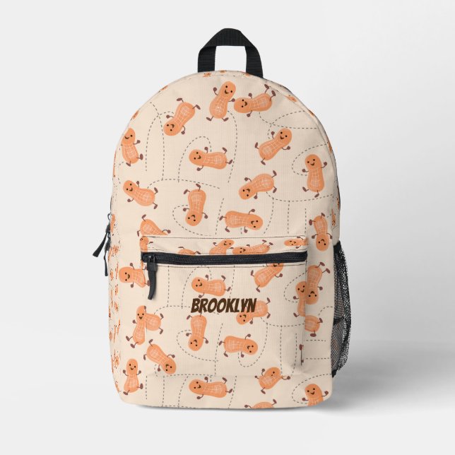 Cute happy jumping peanuts cartoon illustration printed backpack (Front)
