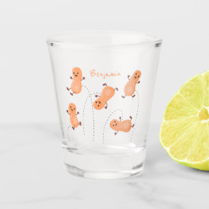 Cute happy jumping peanuts cartoon illustration  shot glass