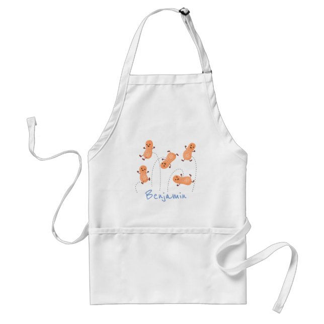 Cute happy jumping peanuts cartoon illustration standard apron (Front)