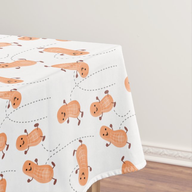 Cute happy jumping peanuts cartoon illustration tablecloth (In Situ)