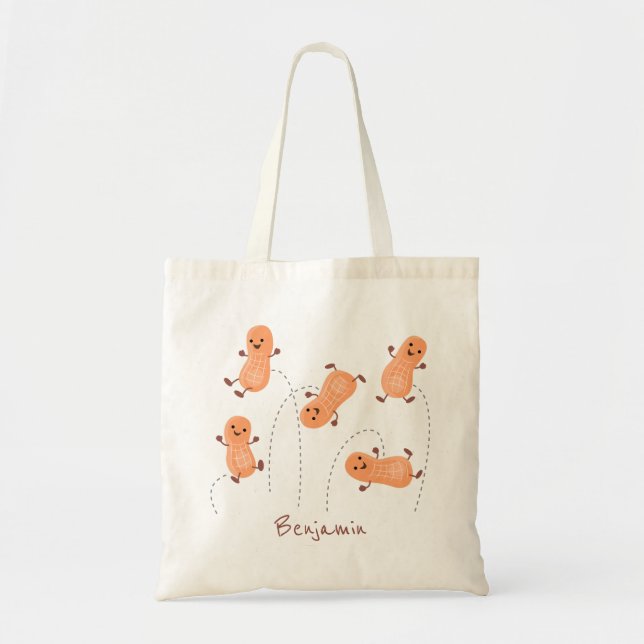Cute happy jumping peanuts cartoon illustration tote bag (Front)