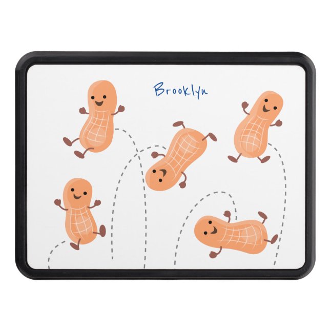 Cute happy jumping peanuts cartoon illustration trailer hitch cover (Front)