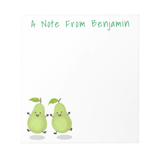 Cute happy jumping pears cartoon illustration notepad (Front)