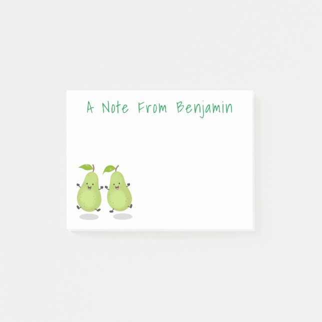 Cute happy jumping pears cartoon illustration post-it notes (Front)