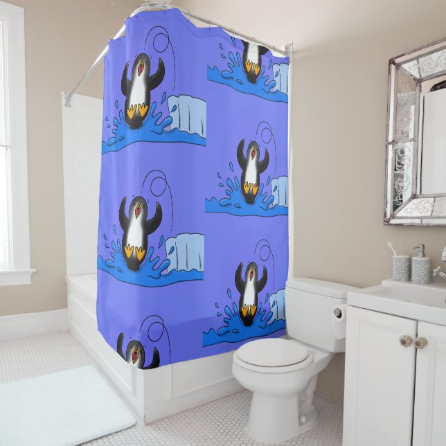 Cute happy jumping penguin cartoon illustration (In Situ)