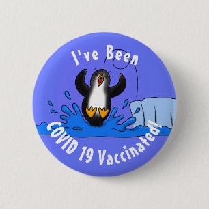 Cute happy jumping penguin cartoon illustration 2 inch round button