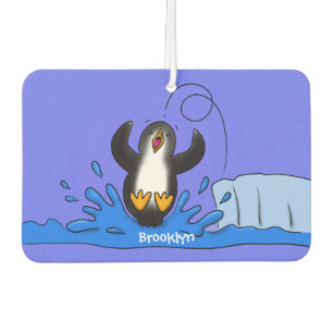 Cute happy jumping penguin cartoon illustration air freshener