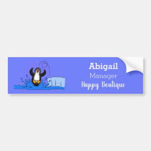 Cute happy jumping penguin cartoon illustration bumper sticker