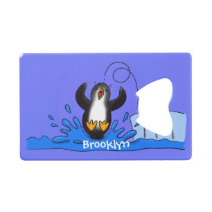 Cute happy jumping penguin cartoon illustration credit card bottle opener