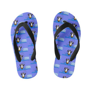 Cute happy jumping penguin cartoon illustration kid's flip flops