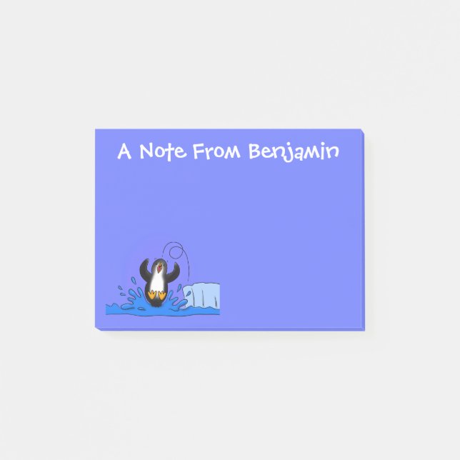 Cute happy jumping penguin cartoon illustration post-it notes (Front)