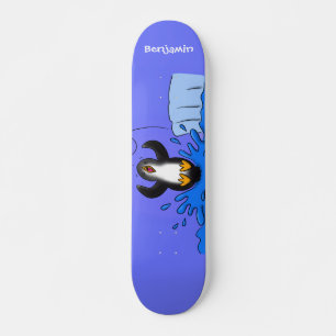 Cute happy jumping penguin cartoon illustration skateboard