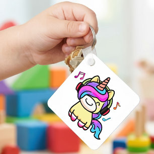 Cute Happy Kawaii Baby Unicorn with Headphones Keychain