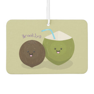 Cute happy kawaii coconuts cartoon illustration air freshener