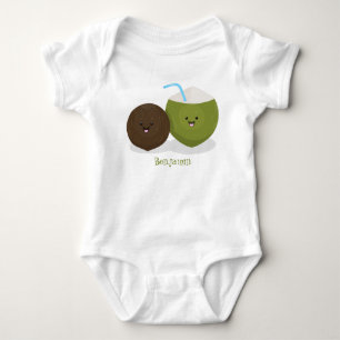 Cute happy kawaii coconuts cartoon illustration baby bodysuit