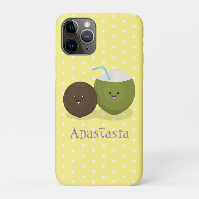 Cute happy kawaii coconuts cartoon illustration Case-Mate iPhone case (Back)