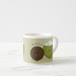 Cute happy kawaii coconuts cartoon illustration espresso cup