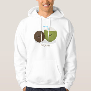 Cute happy kawaii coconuts cartoon illustration hoodie