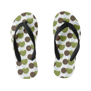Cute happy kawaii coconuts cartoon illustration kid's flip flops
