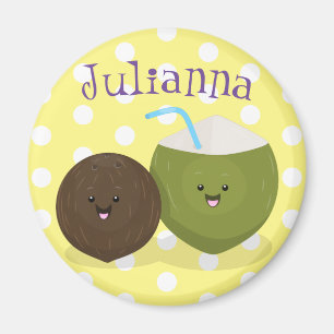 Cute happy kawaii coconuts cartoon illustration magnet