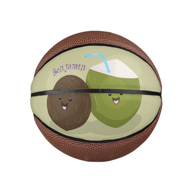 Cute happy kawaii coconuts cartoon illustration mini basketball (Front)