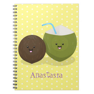 Cute happy kawaii coconuts cartoon illustration notebook
