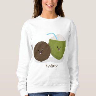 Cute happy kawaii coconuts cartoon illustration sweatshirt