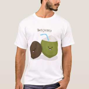 Cute happy kawaii coconuts cartoon illustration T-Shirt